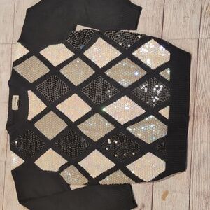 Alfred Dunner black sequin embellished vintage crew neck sweater size L